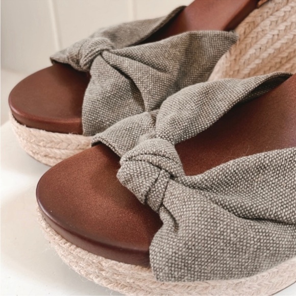 MIA Lorryann Knotted Bow Rope Espadrille Wedge Heels Green Brown Natural Woven
